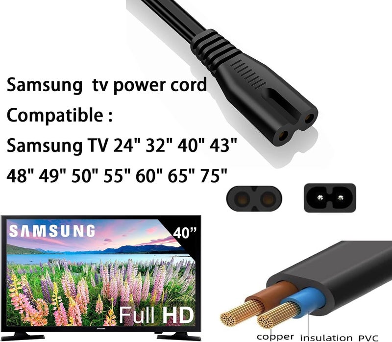 IJP 10FT Longer TV Power Cord Replacement for Samsung TV 24" 32" 40" 43" 48" 49" 50" 55" 60" 65" 75", UN40 UN43 UN48 Charger Cable, 90 Degree Angled 18AWG 2-Prong to L-Shaped C7 Samsung Power Cord - Image 4